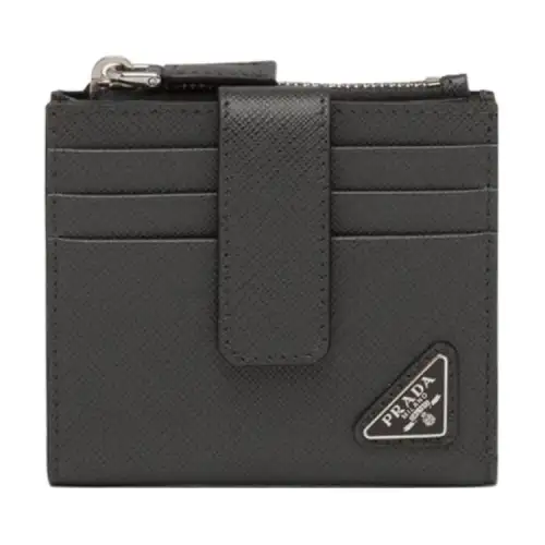 PRADA Saffiano Leather Card Holder Men's Coal Gray