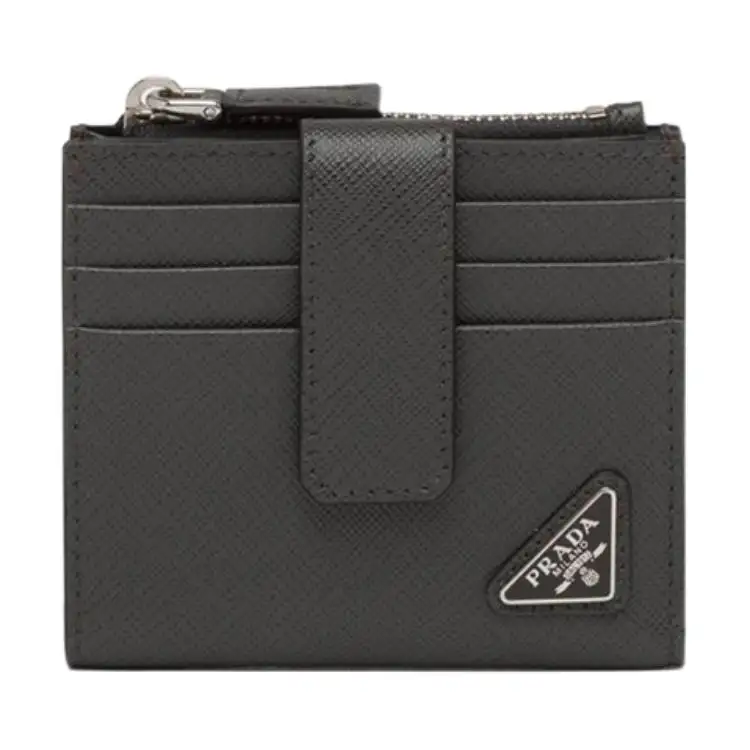 PRADA Saffiano Leather Card Holder Men's Coal Gray