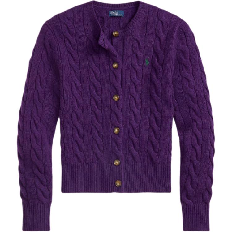 Polo Ralph Lauren Woolen cashmere pony, knitted long-sleeve with a round collar, purple sweater, with embroidery, with your logo imprint, print, slim fit