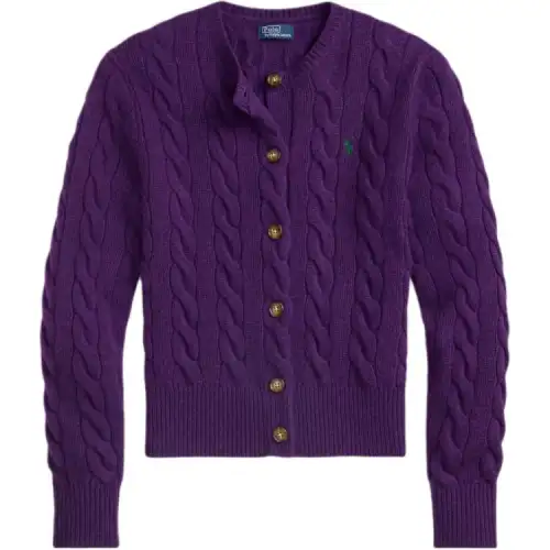 Polo Ralph Lauren Woolen cashmere pony, knitted long-sleeve with a round collar, purple sweater, with embroidery, with your logo imprint, print, slim fit