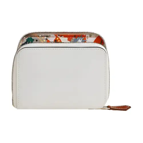 HERMES Silk'In Evercolor & Barenia Calfskin Wallet Coin Purse Women's New White