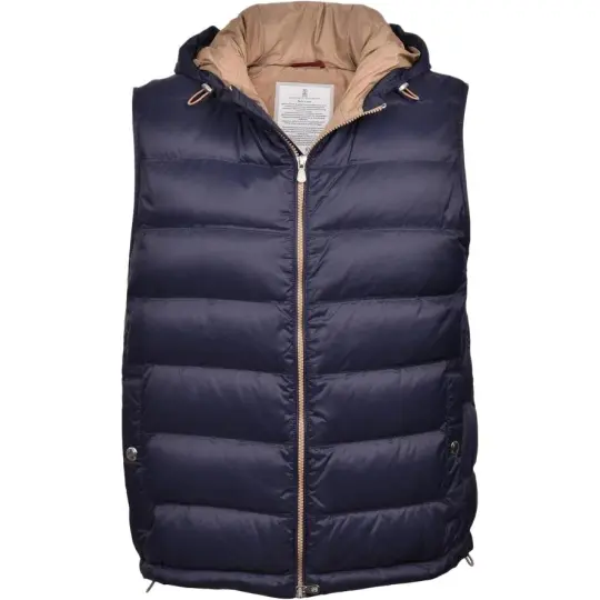 Brunello Cucinelli Vests Men's Blue Hooded Non Detachable Moderate Other