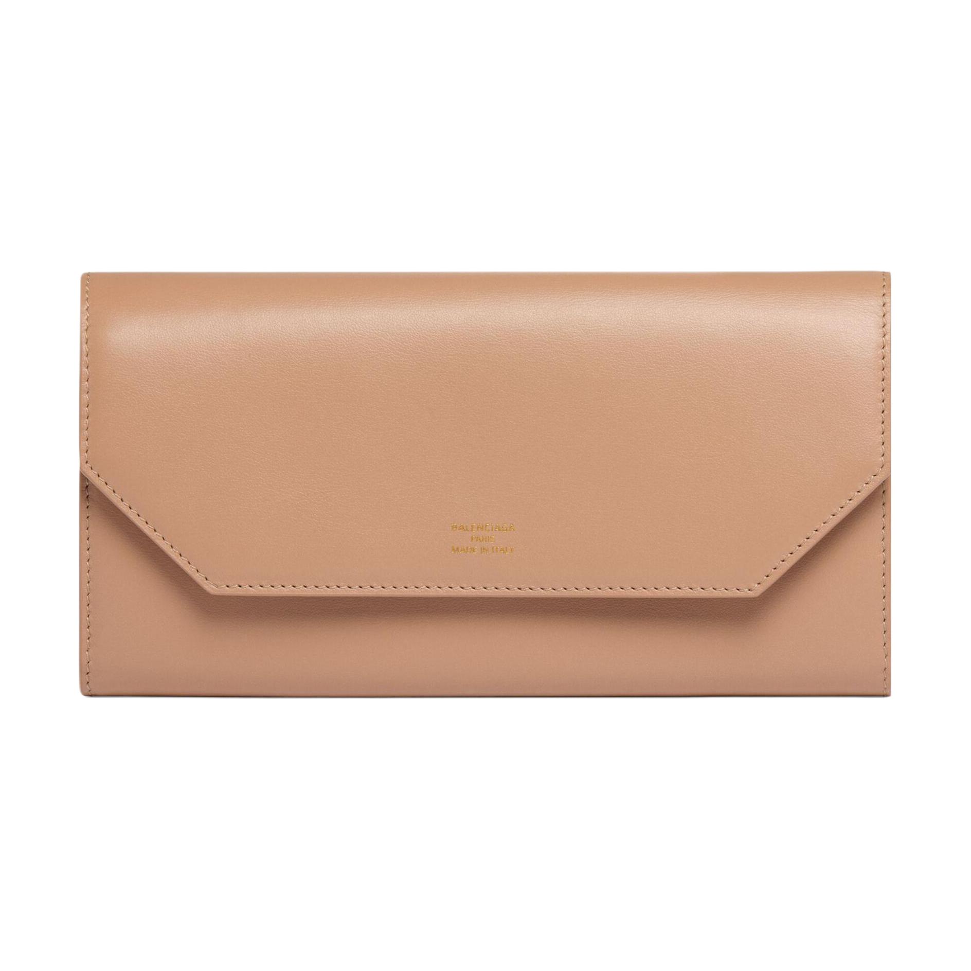 Balenciaga Balenciaga Embossed Logo Envelope Slim Long Smooth Calfskin Wallet Women's Dark Beige