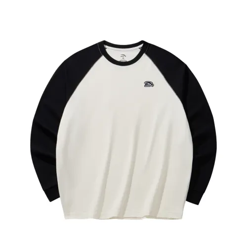 ANTA T Shirts Men's Ivory White/Basic Black 1 Crew Neck