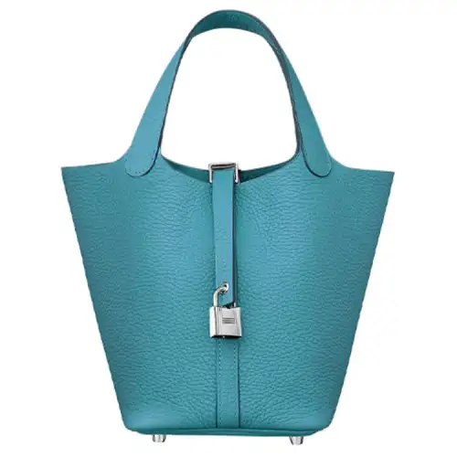 HERMES Picotin Lock Clemence Bullock Leather Basket Bag, Bucket Bag, Handbag 18 Women's P3 Bleu Du Nord Northern Blue