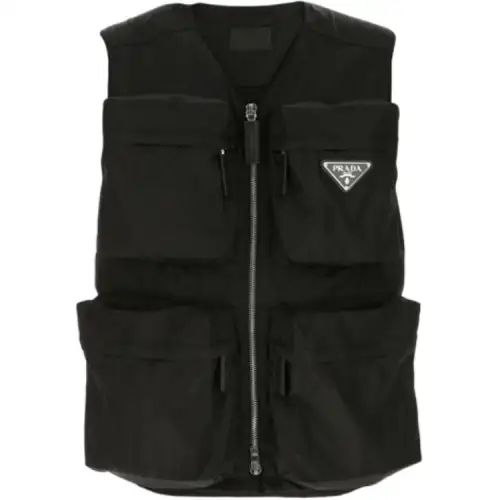 PRADA Vests Men's Black V Neck Moderate Other