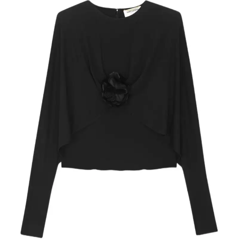 SAINT LAURENT Flower Detailed Long Sleeved Top