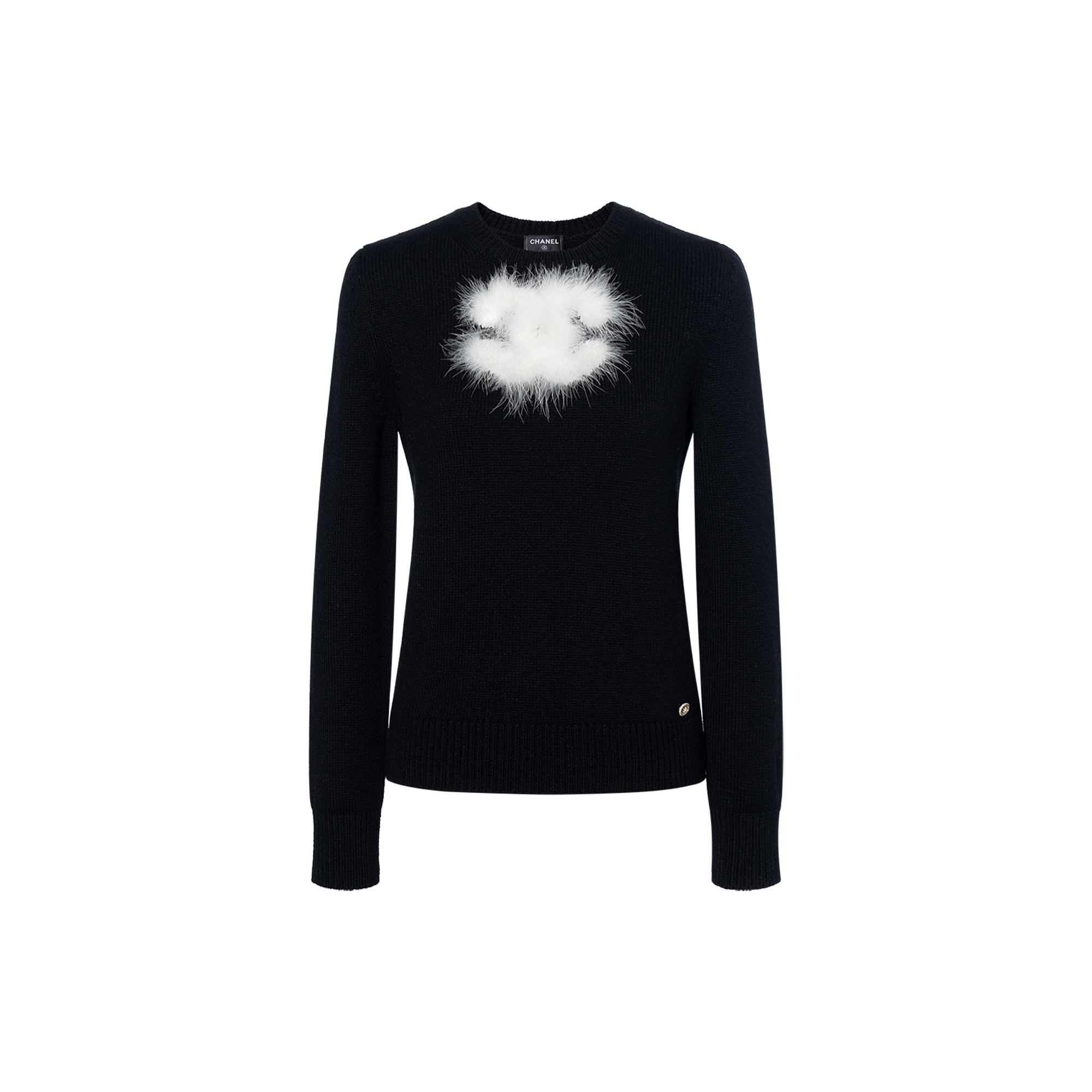 CHANEL Chanel, long-sleeve with a round collar, black sweater, with your logo imprint
