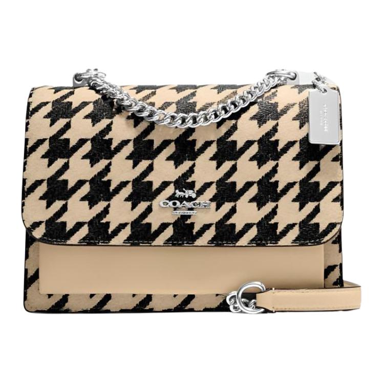 COACH Coach Klare 22 gold letter logo logo printed plaid chain flap leather crossbody bag small size women's milk tea color