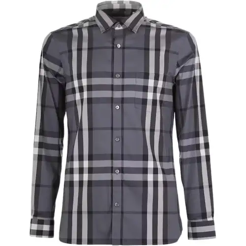 Burberry Shirts Men's Dark Gray Pointed Collar Moderate Shirt