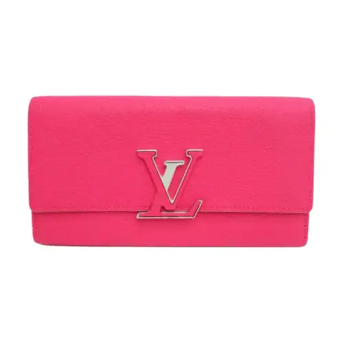 LOUIS VUITTON Capucines Cow Leather Capison Wallet Regular Women's Bright Pink