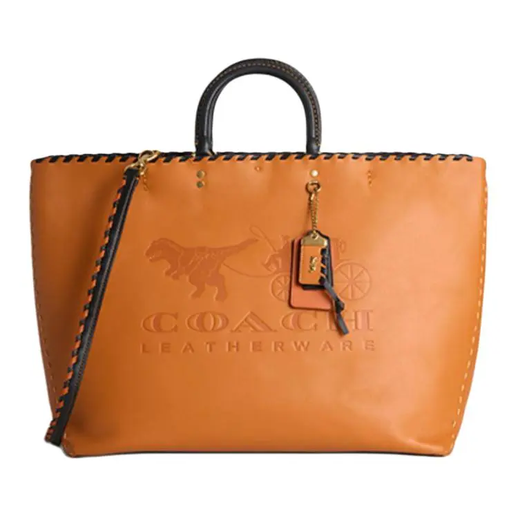 COACH Rogue Cow Leather Tote Bag, Shopping Bag, Shoulder Bag, Handbag Large Women's Gold & Orange