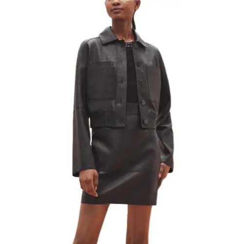 HERMES Leather Jacket Coat Women's Black