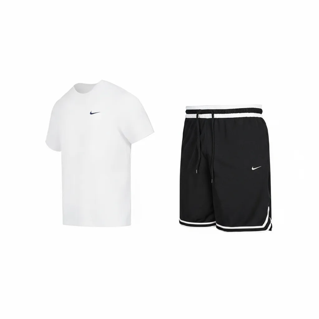Nike Casual Sportswear Sets Men's White T-Shirt+Black Shorts Crew Neck Moderate