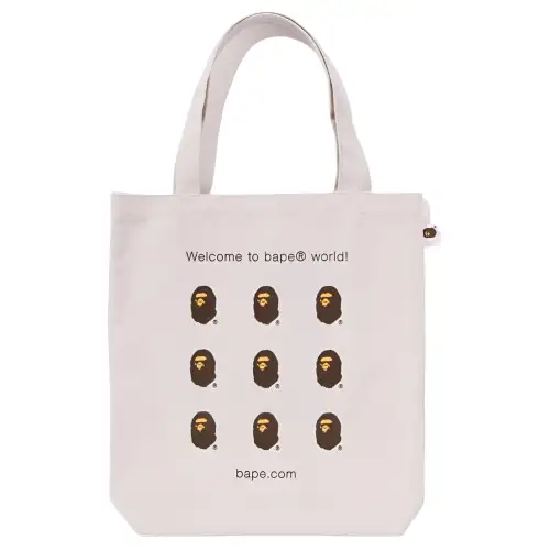 A BATHING APE Cotton Tote Bag, Shopping Bag, Handbag Medium Unisex Ivory