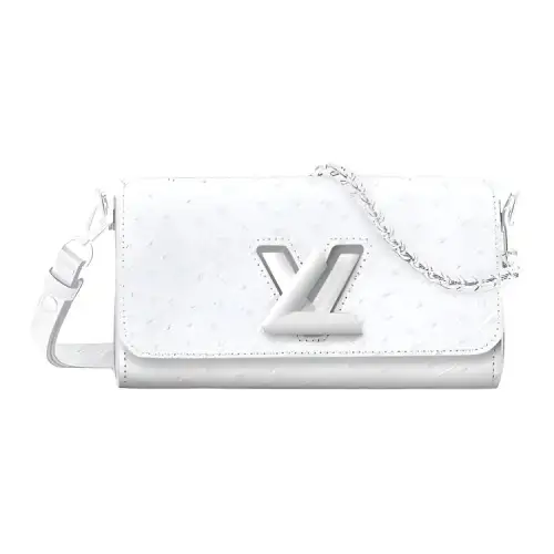 LOUIS VUITTON Ostrich Leather With Lizard Skin Pattern Handbag, Shoulder Bag Women's Optical White