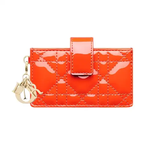 DIOR Lady Dior Cow Leather Card Holder Women's Bright Orange