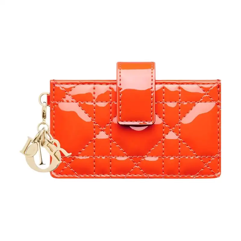 DIOR Lady Dior Cow Leather Card Holder Women's Bright Orange