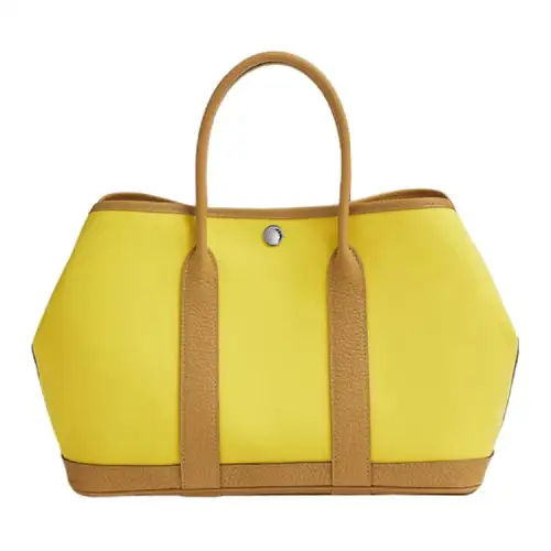 HERMES Garden Party Canvas And Negonda Calfskin Handbag 30 Women's Lemon/Cookie