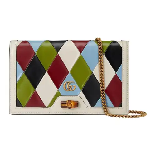 GUCCI Diana Lovelight Cow Leather Handbag, Shoulder Bag, Crossbody Bag Mini Women's White/Multicolor