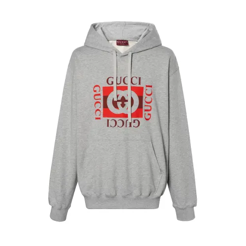 GUCCI Logo Printed Drawstring Jersey Hoodie
