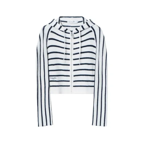 Christian DIOR Striped Zip Up Drawstring Cardigan