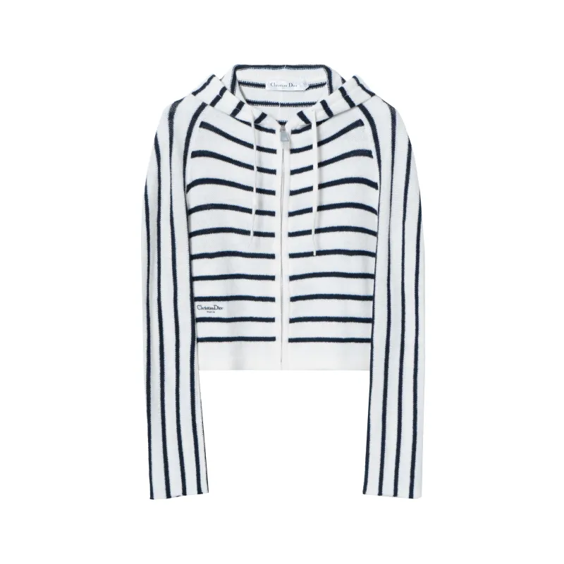 Christian DIOR Striped Zip Up Drawstring Cardigan