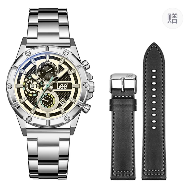 Lee Wrist Watches Quartz Movement Steel Strap Black Dial Men's Watches Node Holiday Classic Box