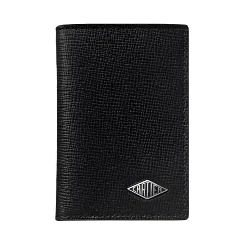 CARTIER Grain Cow Leather Card Holder Women's Black