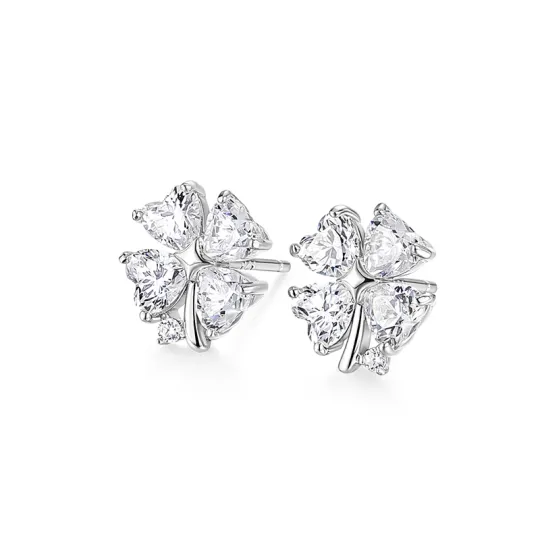 KADER Lucky Four Leaf Clover Collection 925 Sterling Silver Synthetic Cubic Zirconia Stud Earrings Women's