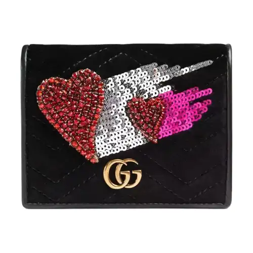GUCCI Leather Double Fold Flap Card Holder, Wallet Regular Women's Black