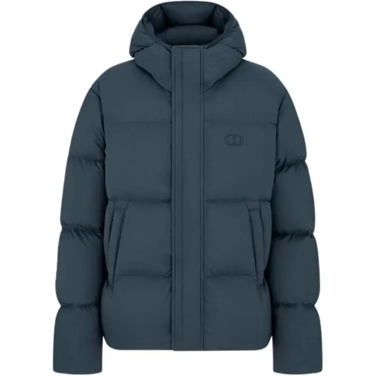 DIOR Down Jackets Men's Blue Hooded Moderate Quilted Down Jacket