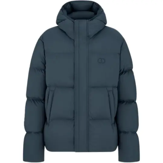 DIOR Down Jackets Men's Blue Hooded Moderate Quilted Down Jacket