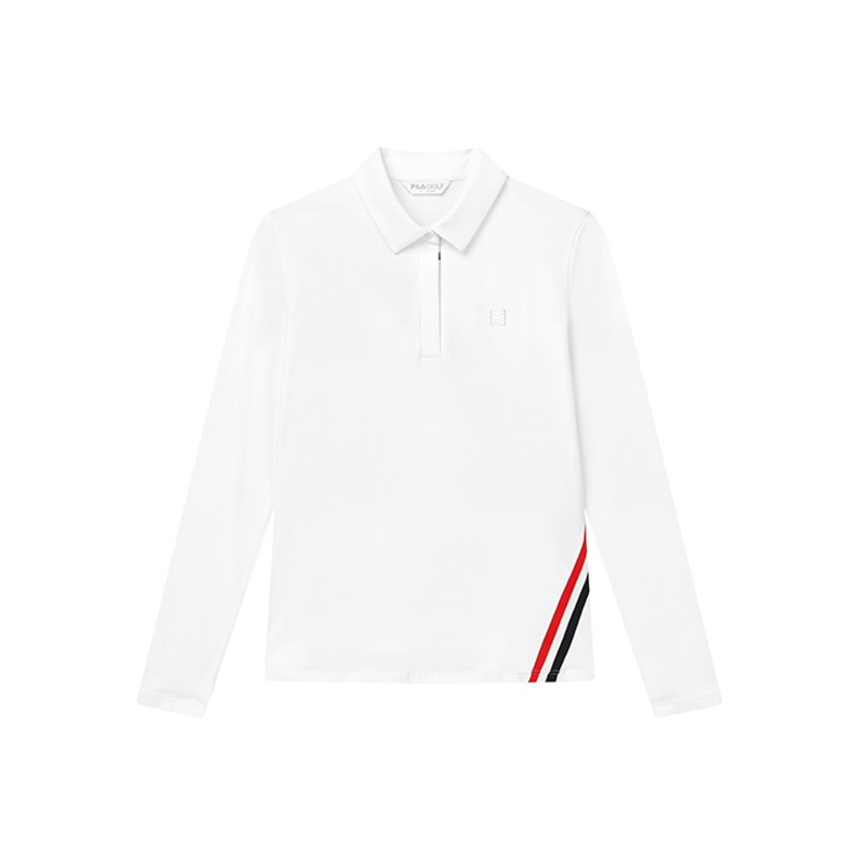 FILA Athletics Golf Equipment Knitted Fabric Fleece Lined Long Sleeved Polo Shirt Women's Jade White