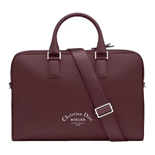 DIOR Grain Touch Calfskin Briefcase Men's Burgundy