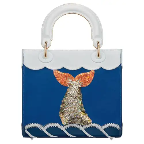 DIOR Lady Dior Cow Leather Handbag Medium Women's Blue, White