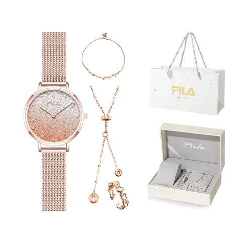FILA Quartz watch strap stainless steel, golden dial, women's watch, universal fashionable gift box, quartz mechanism, gradient