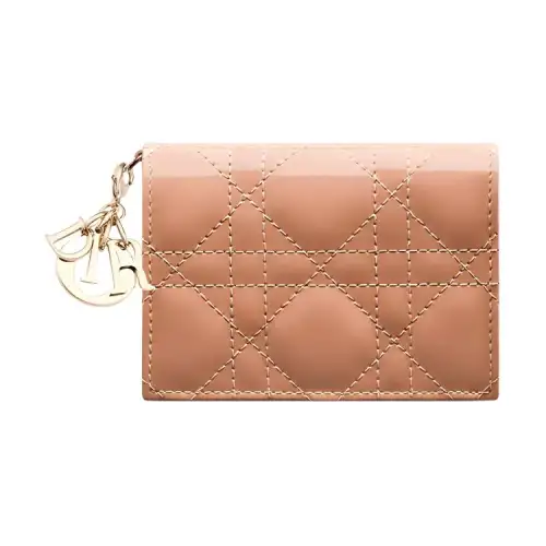 DIOR Lady Dior Wicker Pattern Cow Leather Card Holder Regular Women's Rose Pink