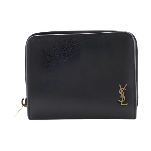 SAINT LAURENT Monogram Grain Leather Wallet Women's Black