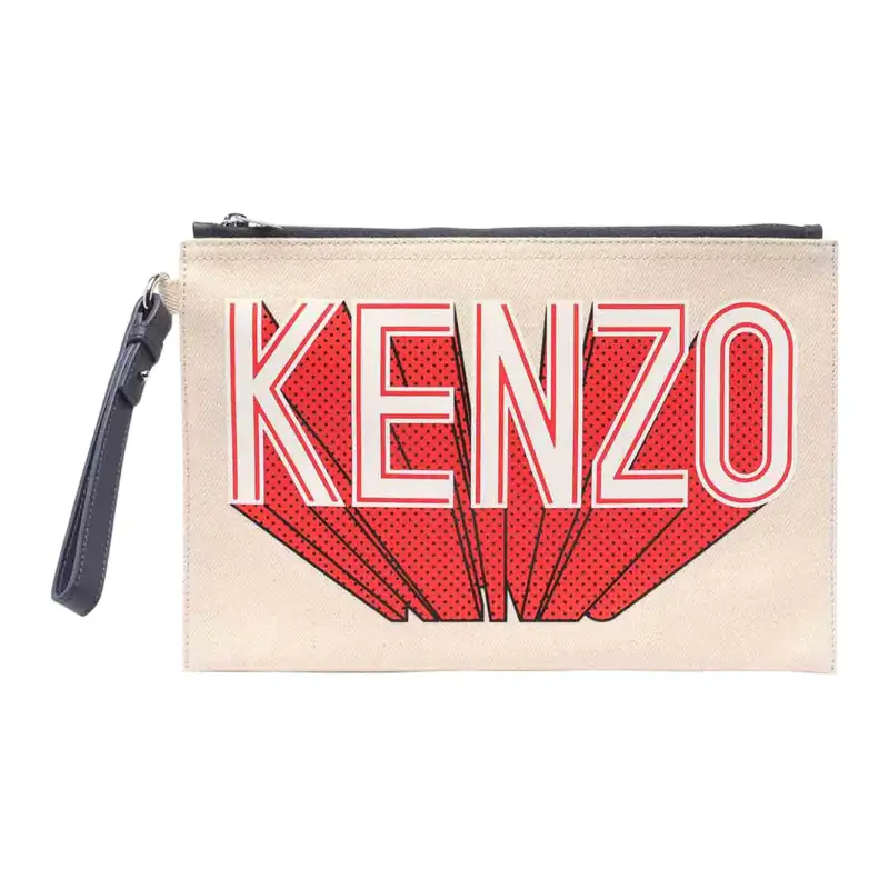 KENZO Logo Printed Zipped Clutch Bag