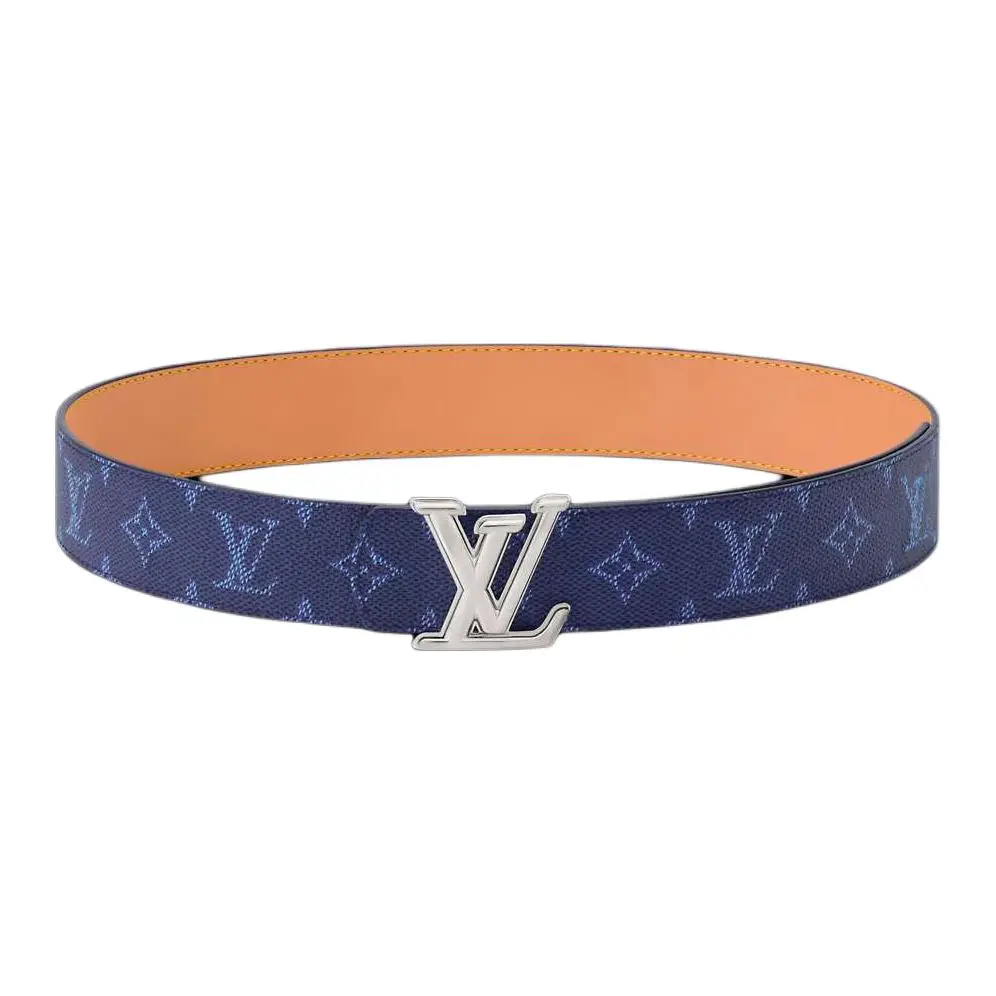 LOUIS VUITTON Leather Coated Canvas Leather Belts Men's Blue/Orange Width 4cm