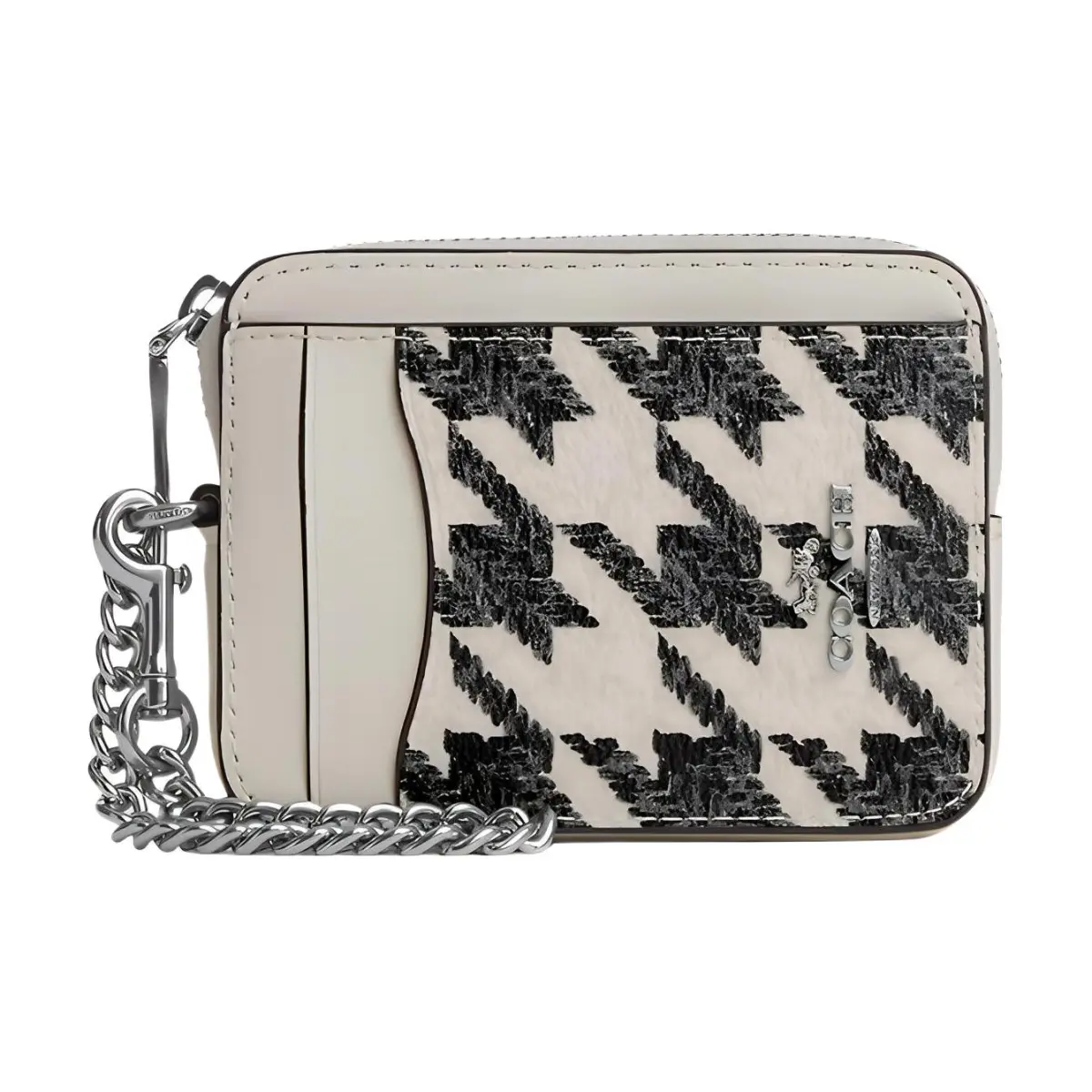 COACH Zip Top Card Case Canvas With Leather Card Holder Women's Black White