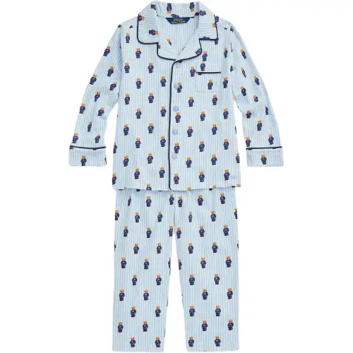 Polo Ralph Lauren Pijama, set, flannel thin blue children's long-sleeve, with little bears
