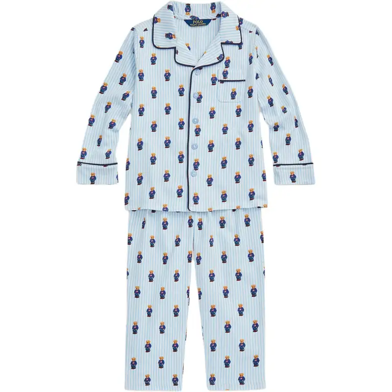 Polo Ralph Lauren Pijama, set, flannel thin blue children's long-sleeve, with little bears