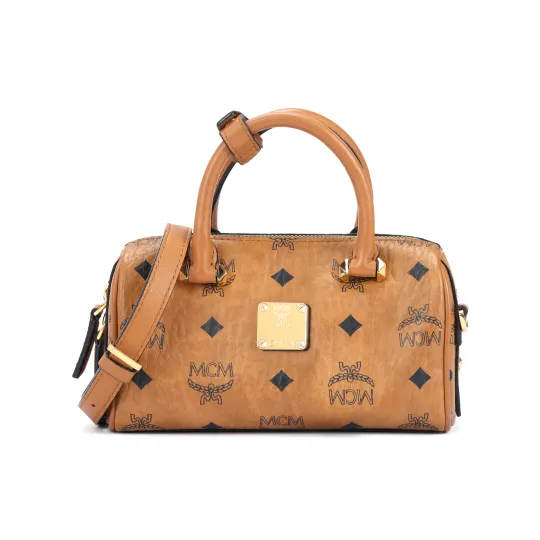 MCM Leather Boston Bag, Shoulder Bag, Crossbody Bag, Handbag Mini Women's Brown & Cognac