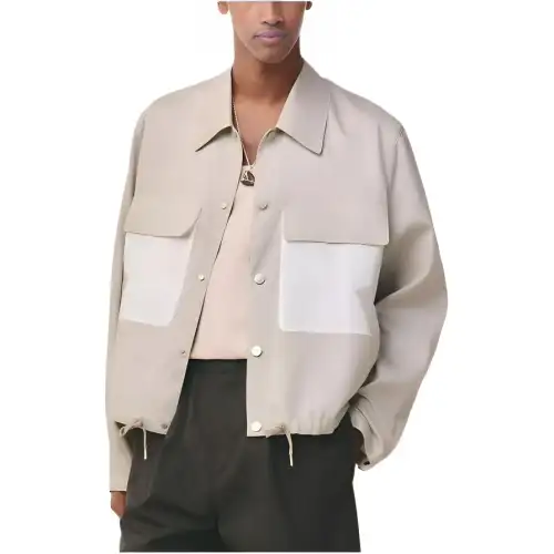 HERMES Jackets Men's Light Khaki Lapel Moderate Other