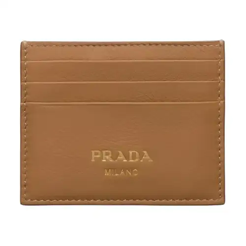 PRADA Leather Card Holder Women's Caramel