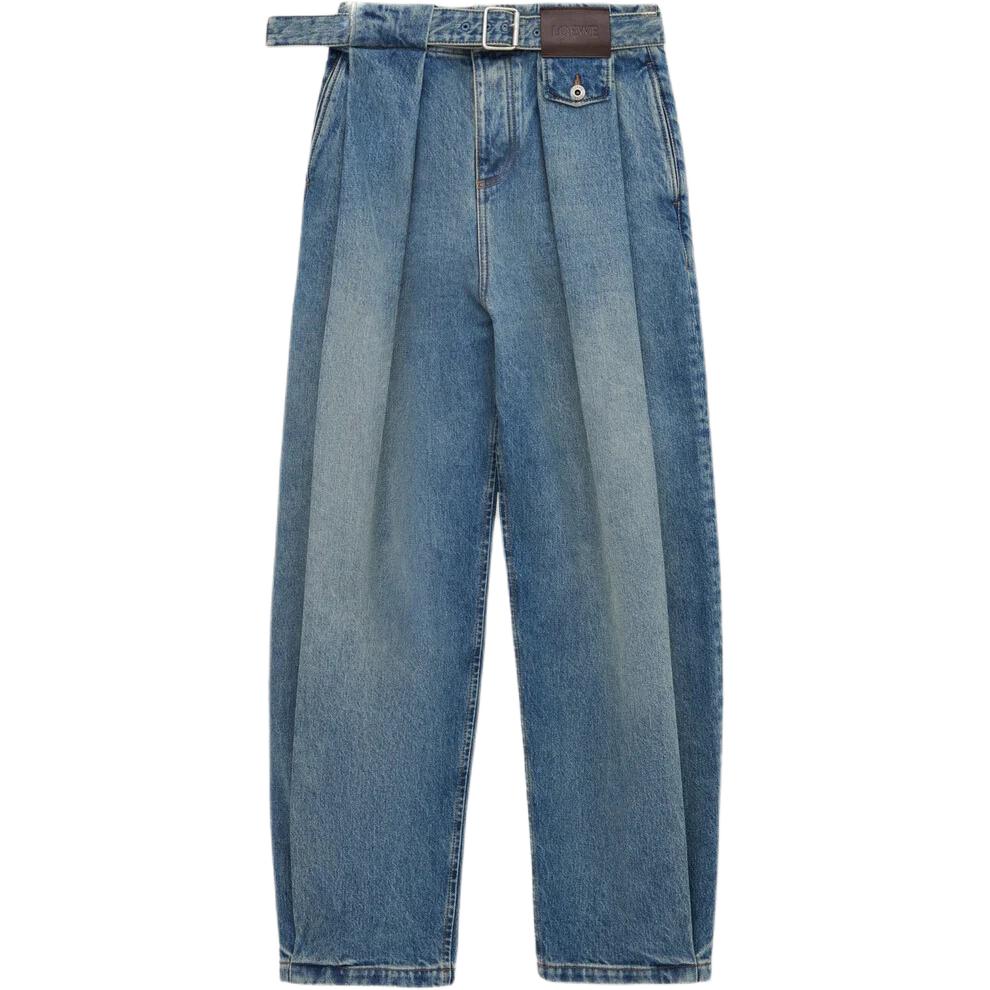 LOEWE Loewe SS26 Women's Pre-Selected Denim Pleated Detail Washed Cotton Jeans Women's
