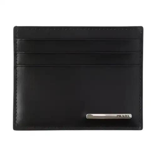 PRADA Leather Card Holder Men's Black