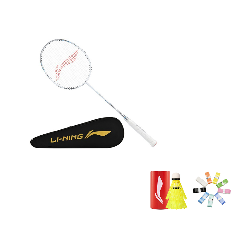 LiNing Thunder 9 Carbon Aluminum Badminton Rackets Offensive Type Heavy Head, Stiff Shaft Entry level White Silver Gray